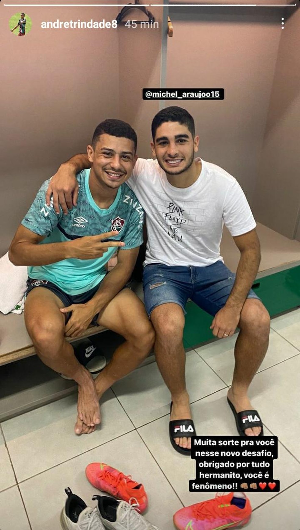 André se despediu de Michel Araújo no treino deste domingo — Foto: Reprodução / Instagram