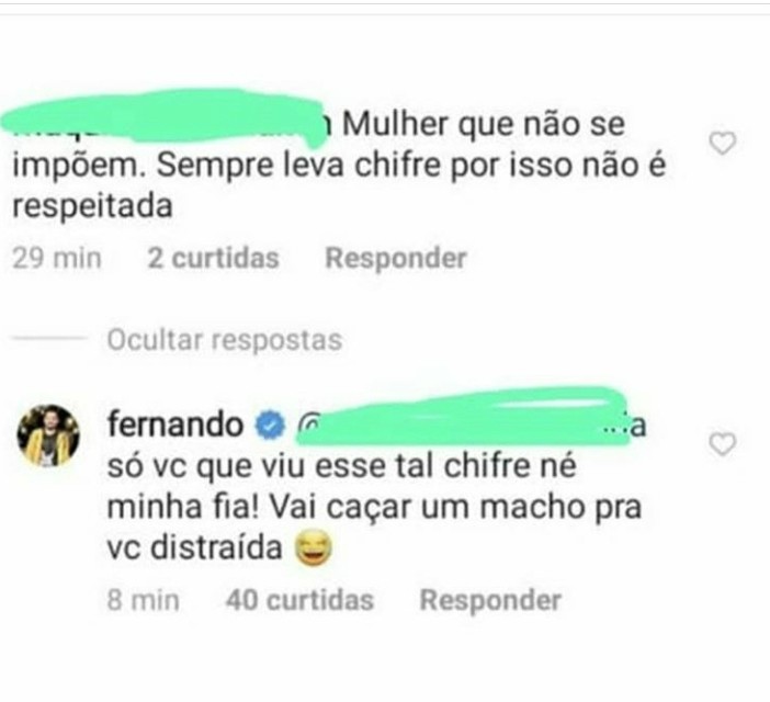 Fernando se irrita com comentário nas redes sociais (Foto: Reprodução / Instagram)
