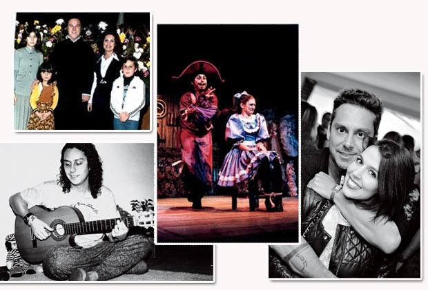 A partir do alto: o ator com os pais e as irmãs; nos tempos em que atuava no teatro; com a mulher, Karen e quando tocava nos barzinhos de Curitiba (Foto: Arquivo pessoal)