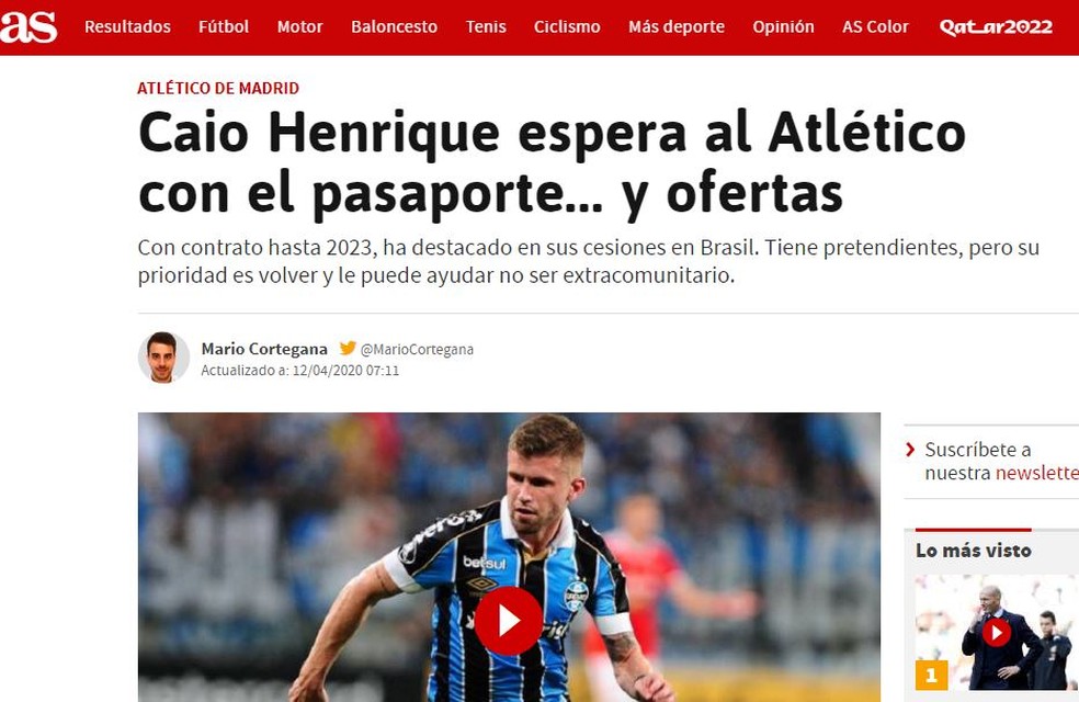 Jornal AS traz informações sobre futuro de Caio Henrique — Foto: Reprodução