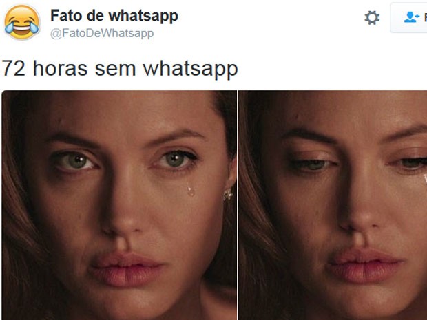 Perfil no Twitter Fatos de Whatsapp publicou fotos de Angelina Jolie para lamentar bloqueio (Foto: Reprodução/Twitter/Fatos de Whatsapp)