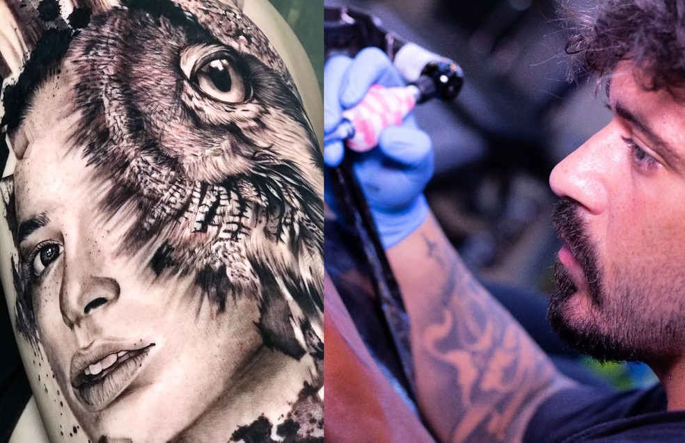 Lucas Maffei e uma das tatuagens que já produziu  — Foto: Reprodução/Instagram