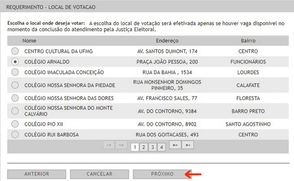 Seleção do local de votação pela plataforma online Título Net — Foto: Reprodução/Raquel Freire