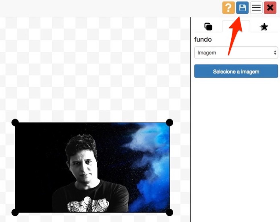 Ação para salvar e abrir a opção de download para uma imagem editada com a ferramenta PhotoScissors Online — Foto: Reprodução/Marvin Costa