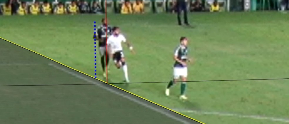 Linha traçada do VAR em gol anulado de Yuri Alberto em Goiás x Corinthians — Foto: Reprodução/CBF