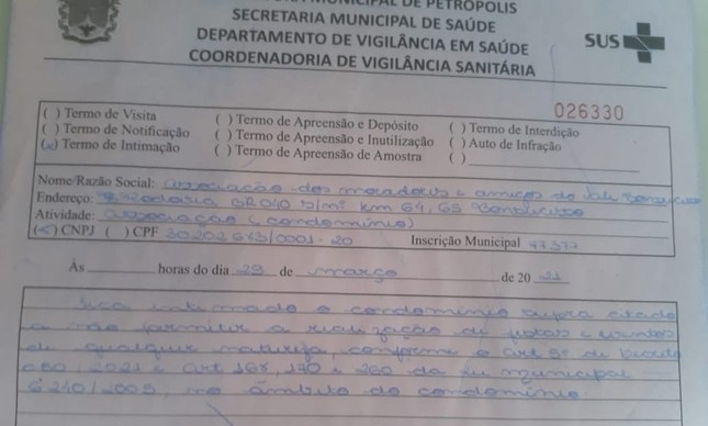 Veja documento notificando o condomínio, onde Cláudio Castro fez sua festa de aniversário