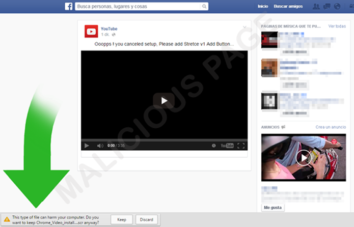 Página falsa do Facebook induz vítimas a baixar arquivos comprometidos (Foto: Reprodução/Trend Micro)