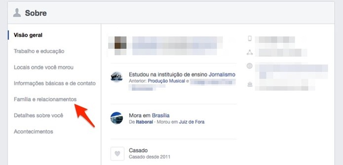 Ação para visualizar informações sobre família e relacionamentos de uma conta do Facebook (Foto: Reprodução/Marvin Costa) Ação para visualizar informações sobre família e relacionamentos de uma conta do Facebook (Foto: Reprodução/Marvin Costa)