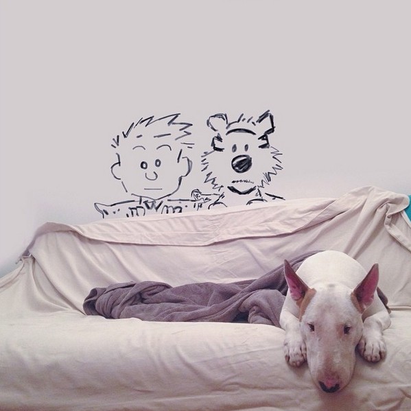 Cão aparece em imagens que misturam desenho e objetos reais (Foto: Reprodução/Instagram)