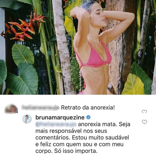 Bruna Marquezine rebate comentário de que estaria com anorexia (Foto: Reprodução/Instagram)