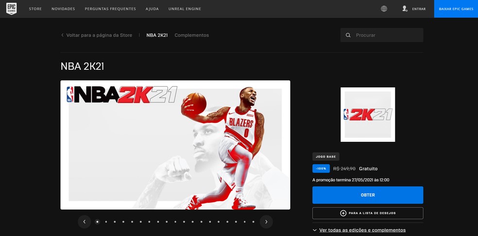 Passo 1: entre no link destinado ao NBA 2K21 na Epic Games Store — Foto: Reprodução