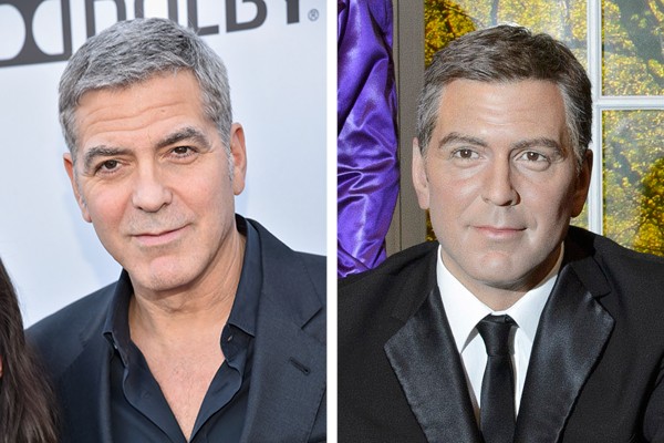 George Clooney e à sua direita, sua estátua de cera (Foto: Getty Images / Arquivo Pessoal)