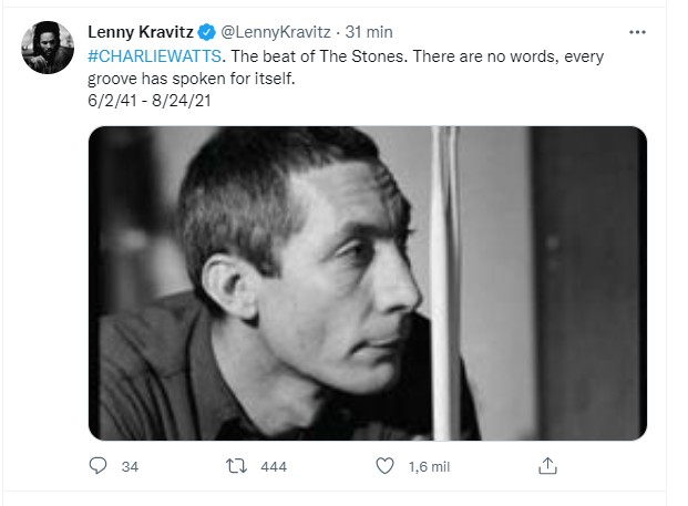 Lenny Kravitz dá adeus a  Charlie Watts (Foto: Reprodução Instagram)