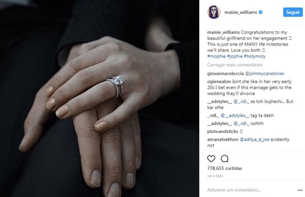 Williams compartilhou imagem com as mãos de Sophie Turner e Joe Jonas em referência ao noivado casal  (Foto: Reprodução/Twitter)