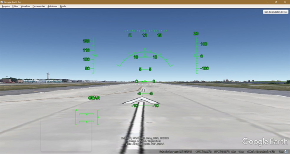 Iniciando simulação de voo a partir do aeroporto de Nova Iorque — Foto: Reprodução/Caroline Silvestre