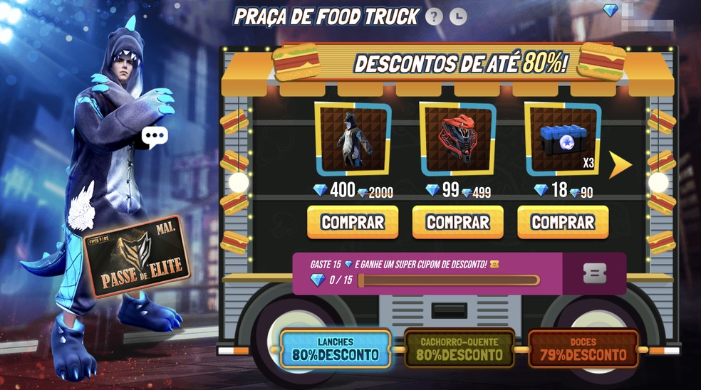 Food Truck possibilita descontos em diversos tipos de itens — Foto: Reprodução/Free Fire