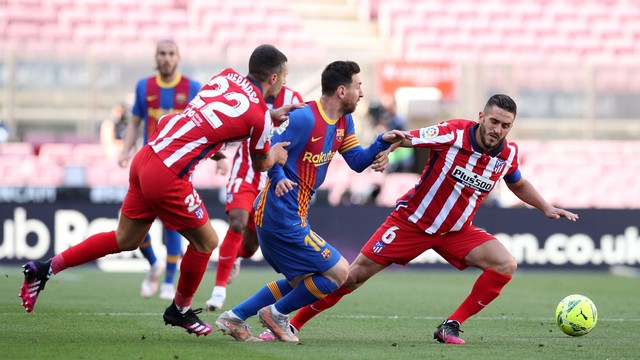 Messi marcado em Barcelona x Atlético de Madrid