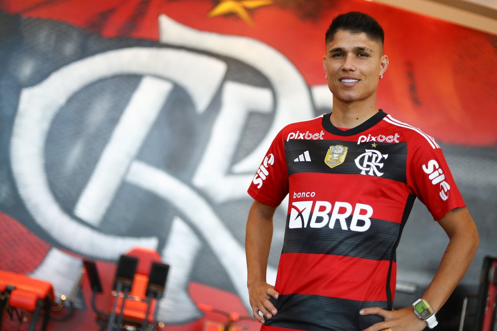 Luiz Araújo se apresentou no Flamengo nesta segunda-feira — Foto: Gilvan de Souza /CRF