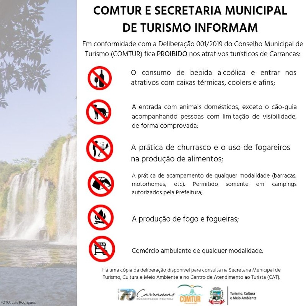 Prefeitura divulga novas normas para acesso a pontos turísticos em Carrancas — Foto: Prefeitura de Carrancas