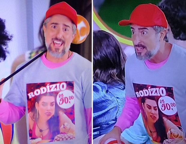 Marcos Mion usa camiseta zoando Naiara Azevedo no BBB (Foto: Reprodução/Globoplay)