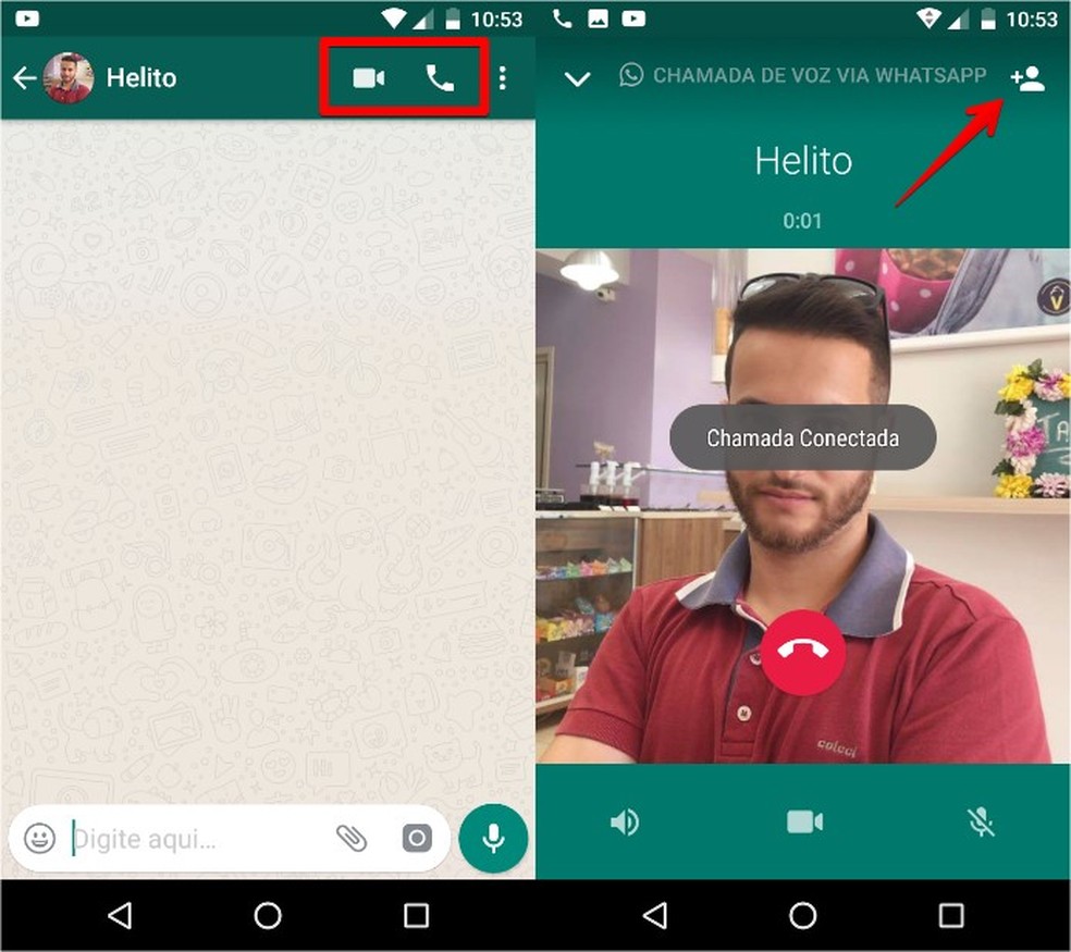 Inicie uma ligação de áudio ou vídeo (Foto: Reprodução/Helito Bijora)
