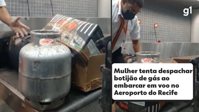 Mulher tenta despachar botijão de gás ao embarcar em voo no Aeroporto do Recife