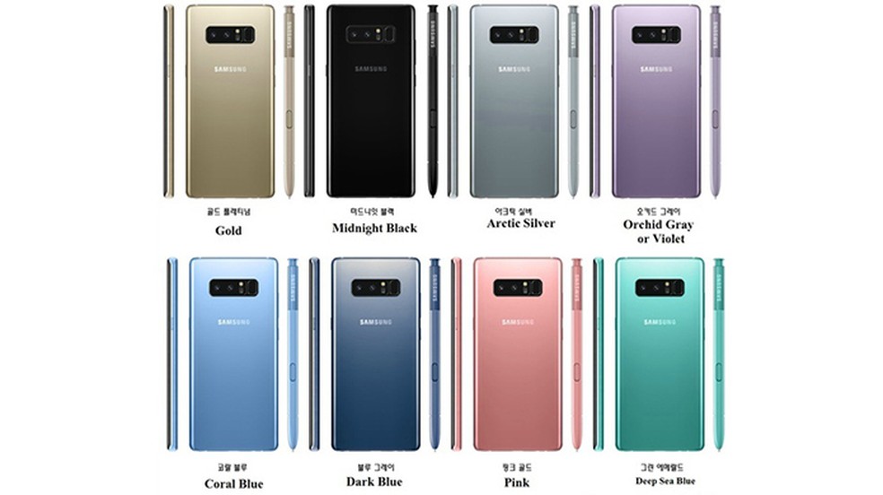 Galaxy Note 8 pode ter oito opções de cores (Foto: Reprodução/Weibo)