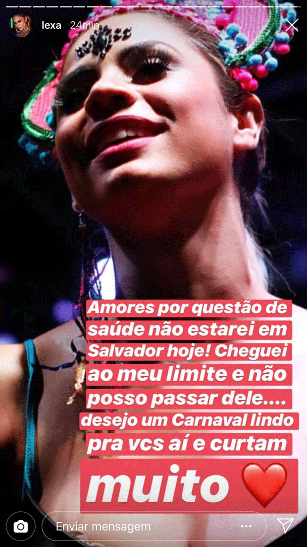 Recado de Lexa para os fãs baianos no Instagram (Foto: Reprodução/ Instagram)