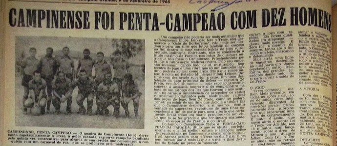 campinense 100 anos, Campinense, campeão de 1964 (Foto: Acervo / Diário da Borborema)