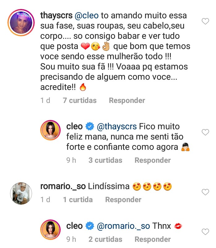 Cleo agradece elogio de fã (Foto: Reprodução / Instagram)
