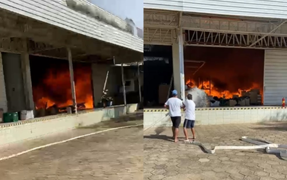 Incêndio atinge malharia às margens da MG-290, em Jacutinga, MG — Foto: Redes sociais