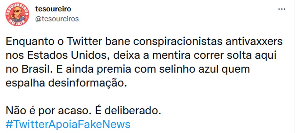 TwitterApoiaFakeNews — Foto: Reprodução