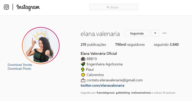 Elana Valenária, do BBB19 (Foto: Reprodução/Instagram)