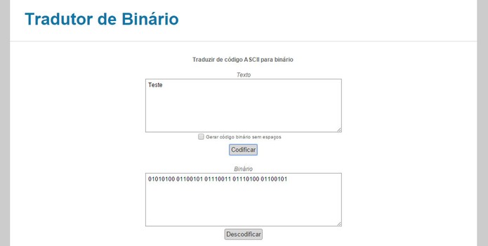 Site Tradutor de Binários em português para texto e código (Foto: Reprodução/Barbara Mannara)