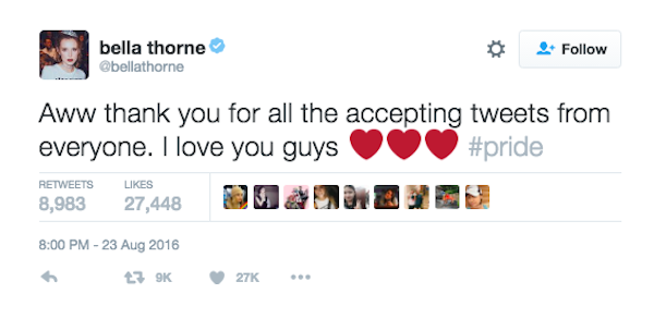 A declaração da atriz Bella Thorne (Foto: Instagram)