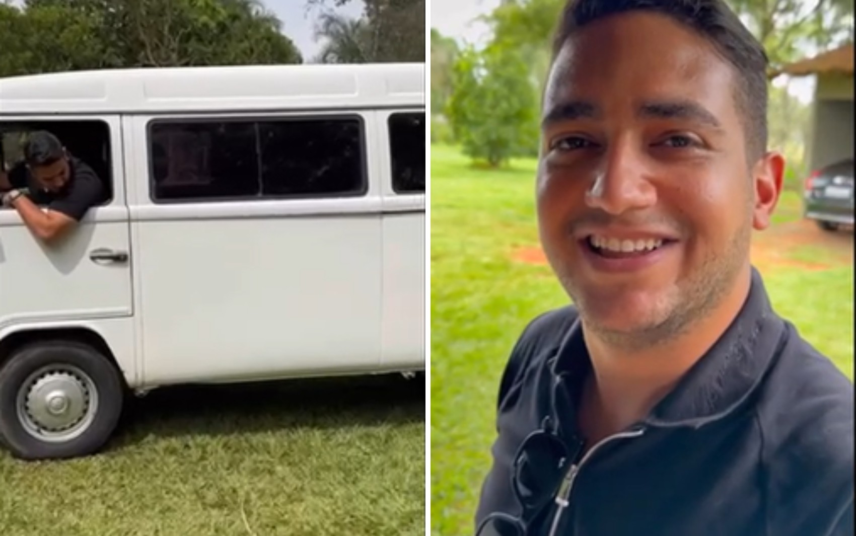 Juliano, da dupla com Henrique, compra kombi usada após descobrir que placa do veículo tem as iniciais da dupla; vídeo
