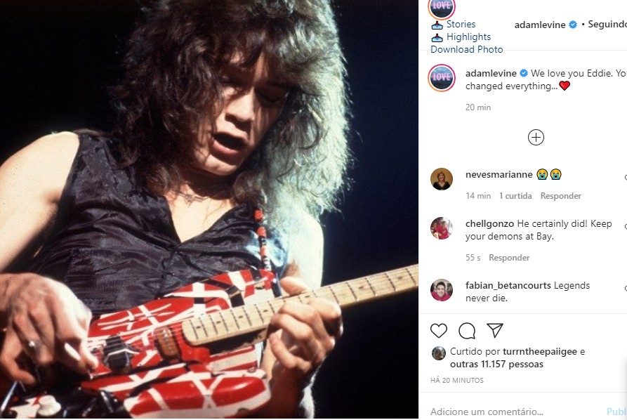 Adam Levine  faz homenagem a Eddie Van Halen (Foto: Reprodução Instagram)