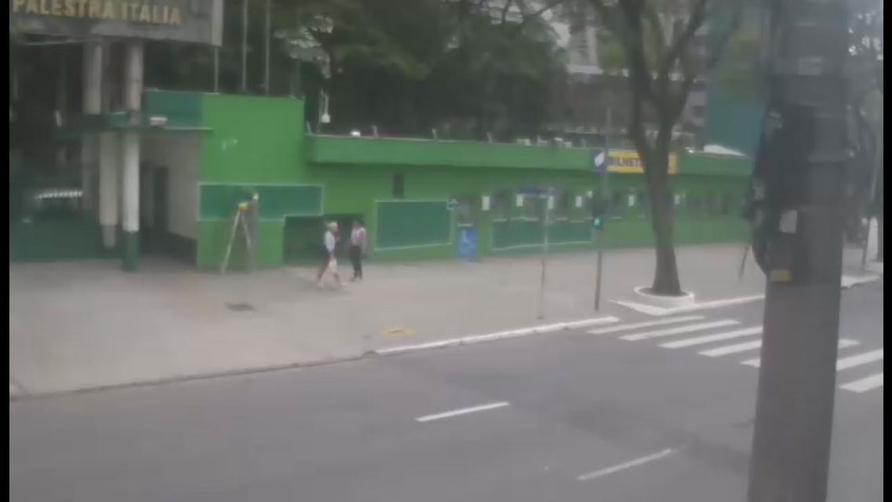 Tinta verde é aplicada sobre pichação em muro do Palmeiras (Foto: reprodução)