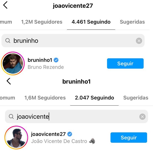 João Vicente e Bruninho se seguem no Instagram (Foto: Reprodução / Instagram)
