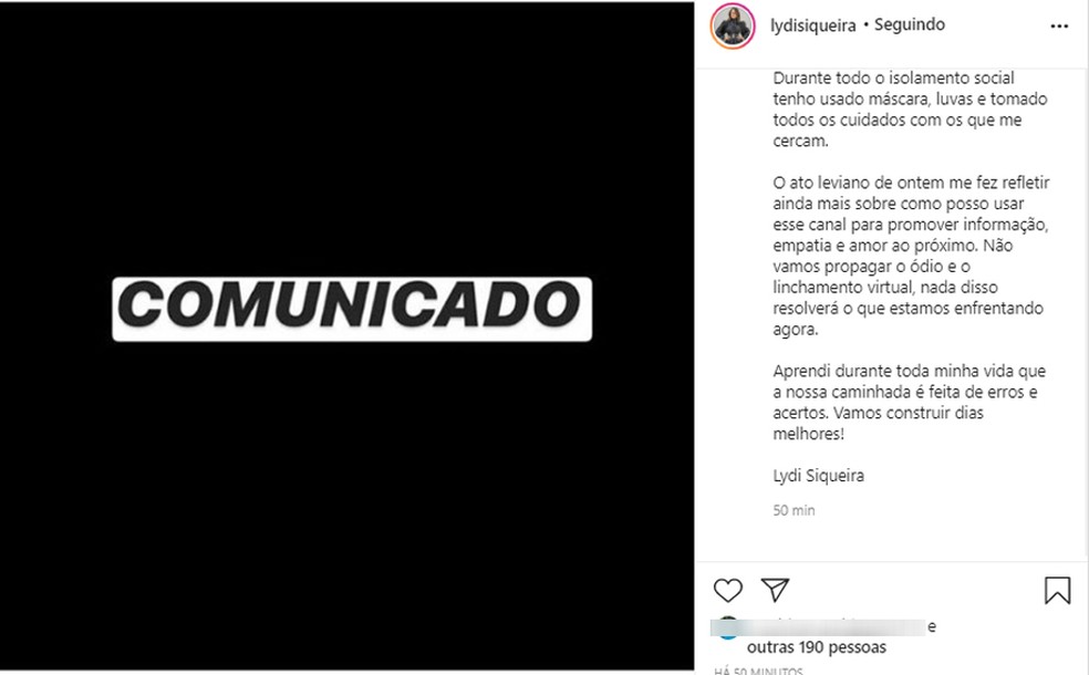 Influenciadora digital da BA pede desculpas após críticas por realizar festa em casa durante pandemia — Foto: Reprodução/Instagram