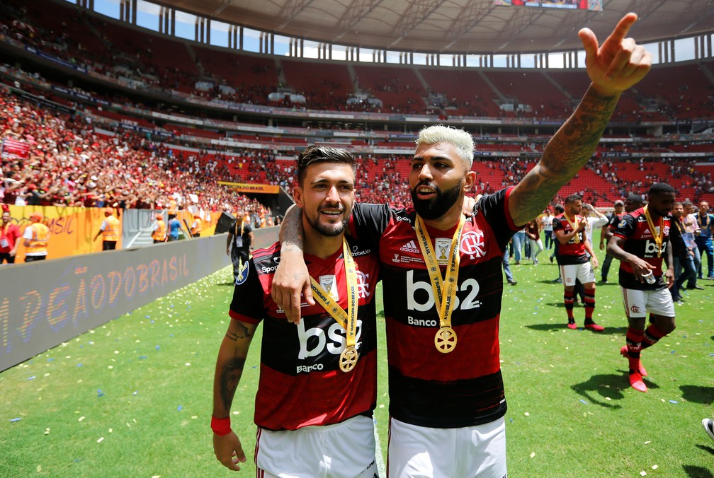 Arrascaeta e Gabigol marcaram na decisão da Supercopa do Brasil — Foto: REUTERS/Ueslei Marcelino