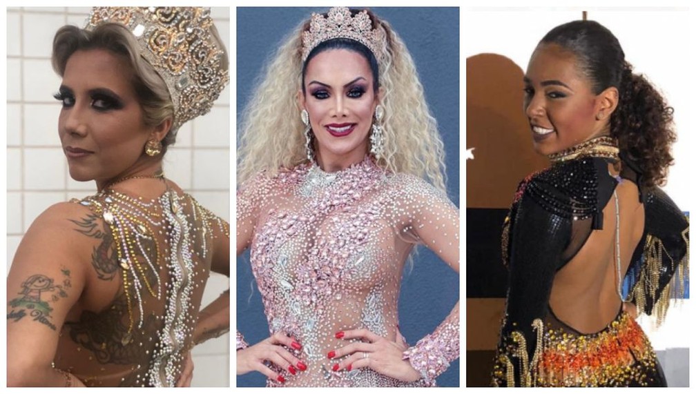 Muriel Quixaba desfila como rainha de bateria da Colorado do Brás, Camila Prins é a primeira madrinha transexual da história do Grupo especial do carnaval paulistano e a princesa Yasmin Lagatta completa o time de musas — Foto: Arquivo Pessoal/Reprodução