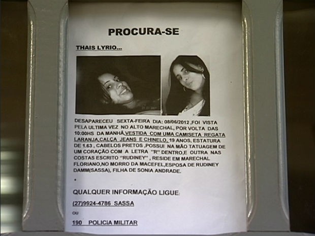 Mulher desaparecida em Marechal Floriano, no ES (Foto: Reprodução/TV Gazeta)