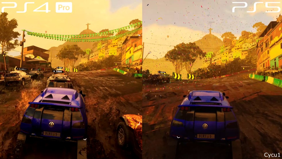 Dirt 5 no PS5 tem mais detalhes e efeitos comparado ao PS4 — Foto: Reprodução/YouTube Cycu1