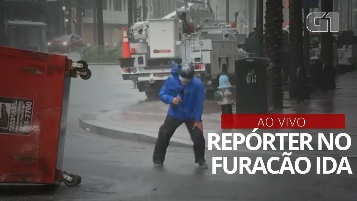 VÍDEO: Repórter americano enfrenta ventania ao vivo durante passagem do furacão Ida pelos EUA