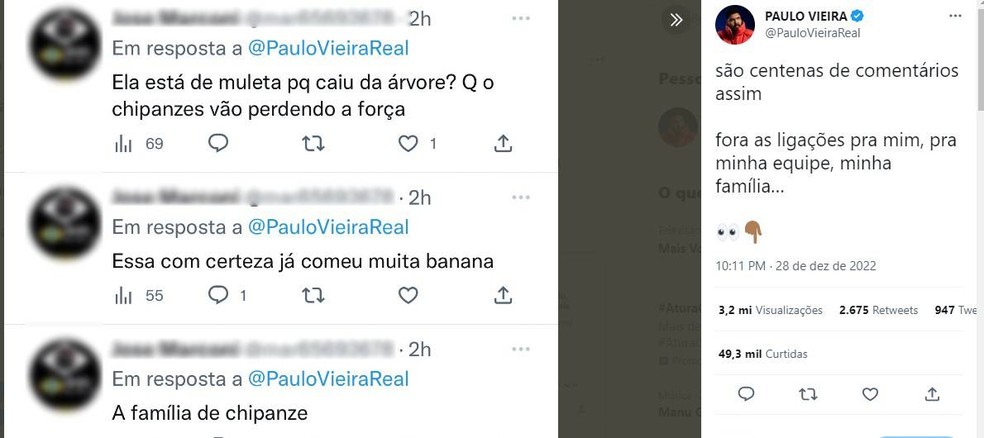 Paulo Vieira expõe ataques racistas   — Foto: Reprodução/Twitter