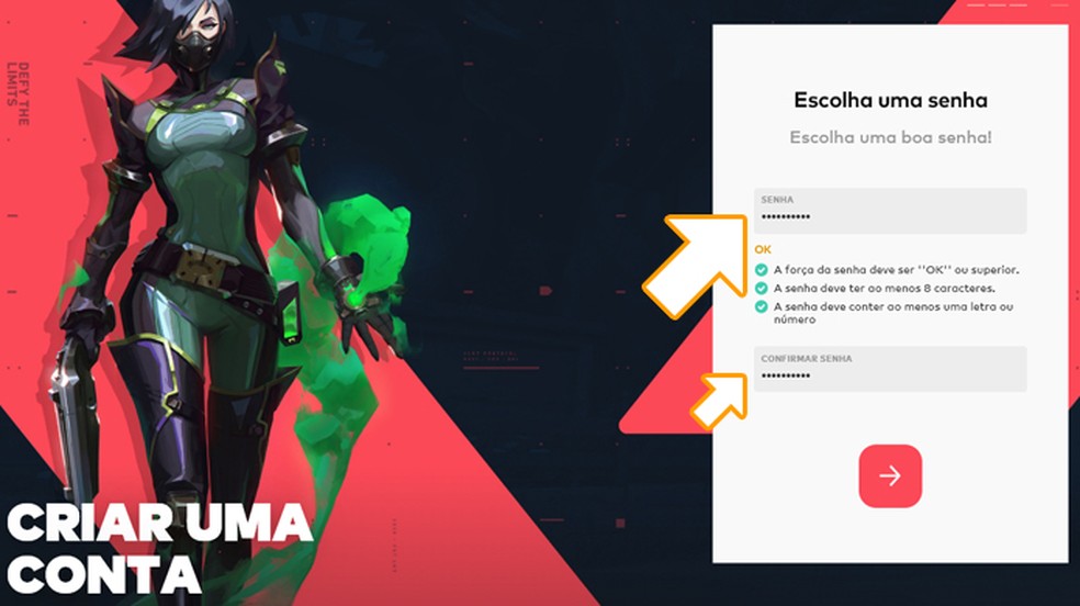 Defina uma senha para sua conta da Riot Games que será usada em Valorant — Foto: Reprodução/Rafael Monteiro