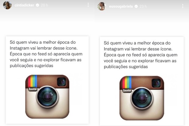 Cintia Dicker e Gabriela Pugliesi repostaram uma versão brasileira da reclamação sobre as mudanças da plataforma (Foto: Reprodução/Instagram)