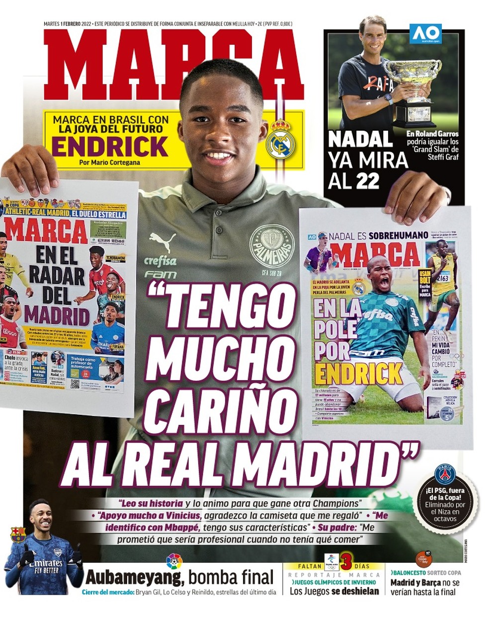 Endrick na capa do jornal Marca, da Espanha — Foto: Reprodução