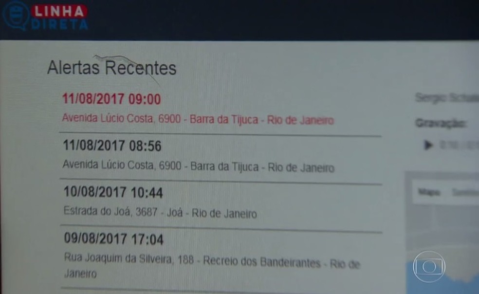 Alertas feitos por moradores são enviados diretamente para os computadores do batalhão. (Foto: Reprodução / Tv Globo)